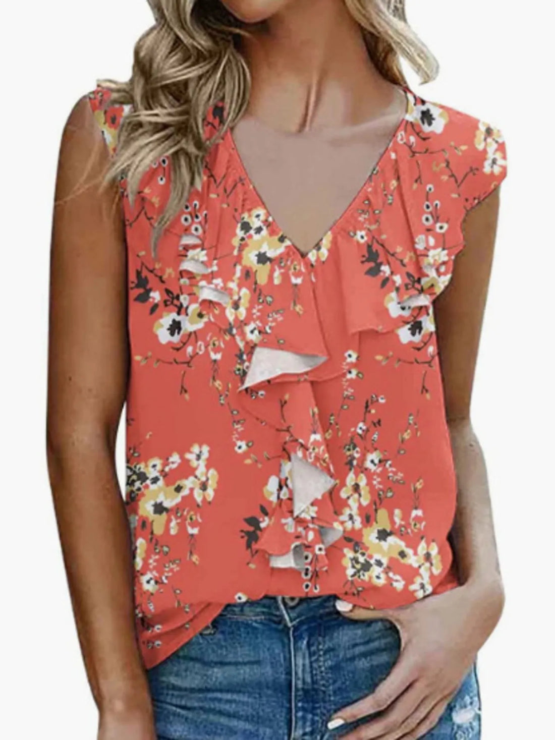Printed V-Neck Tank - cas7m
