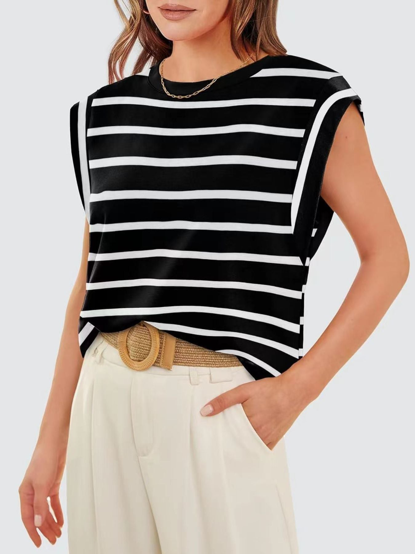 Striped Round Neck Tank - cas7m