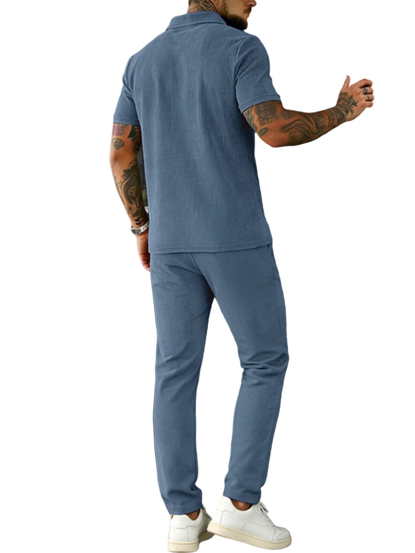 Men's Full Size Casual Zipper Polo Shirt and Drawstring Pants Set Plus Size - cas7m