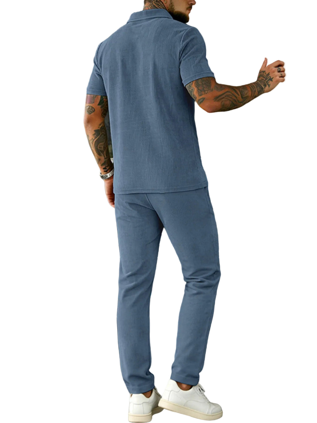 Men's Full Size Casual Zipper Polo Shirt and Drawstring Pants Set Plus Size - cas7m