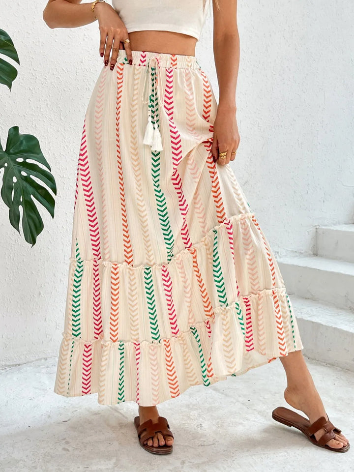 Frill Printed Maxi Skirt - cas7m