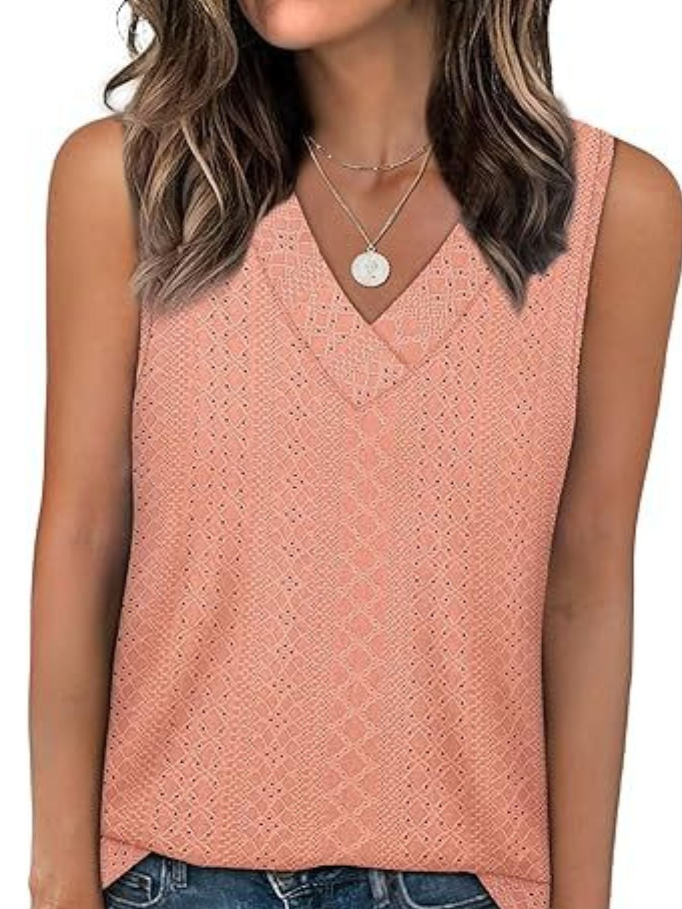 Eyelet V-Neck Tank - cas7m