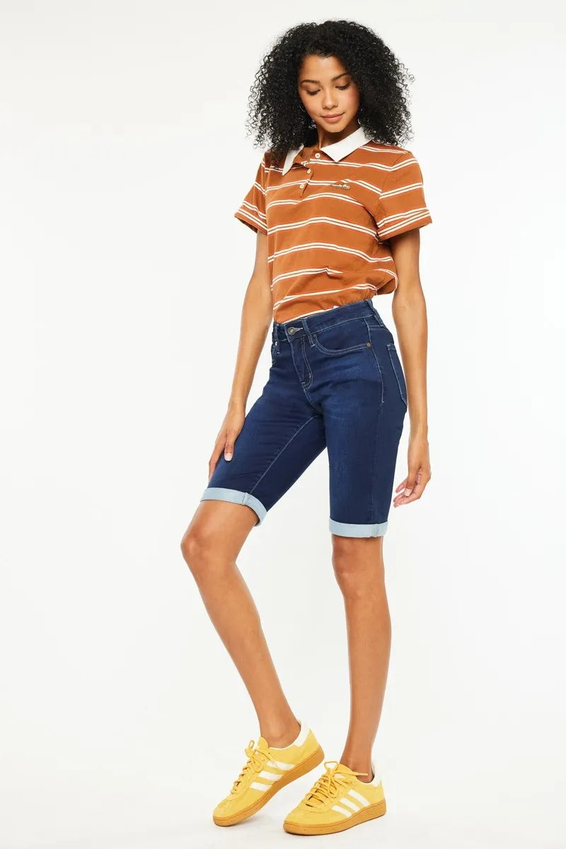 Kancan Mid Rise Bermuda Denim Shorts - cas7m