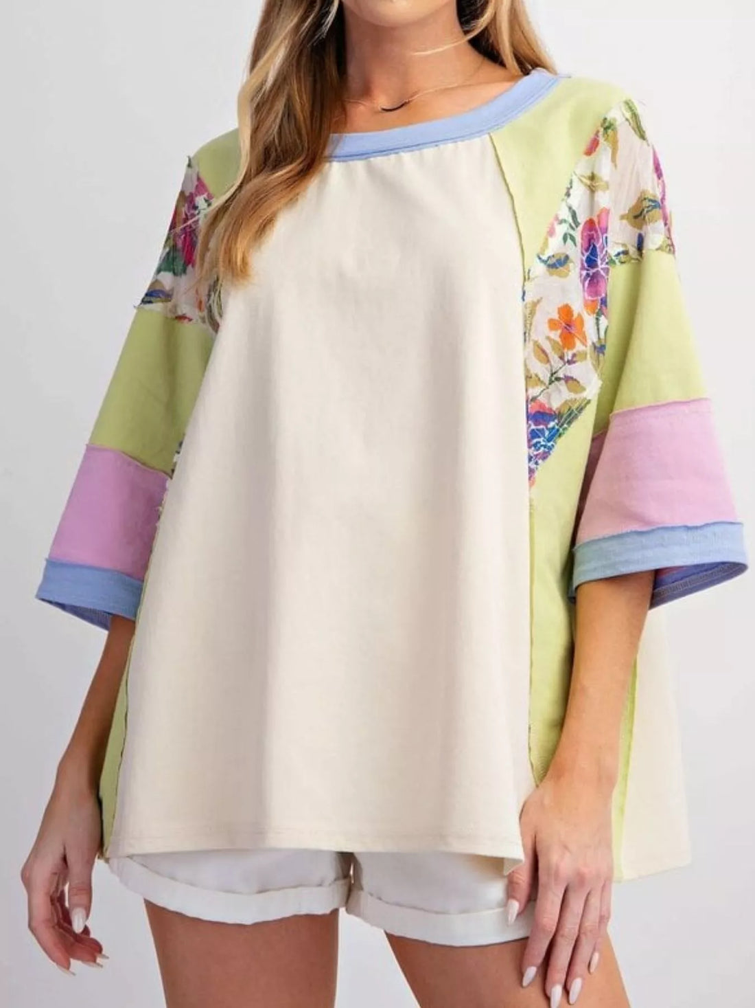 Striped Floral Long Sleeve T-Shirt - cas7m