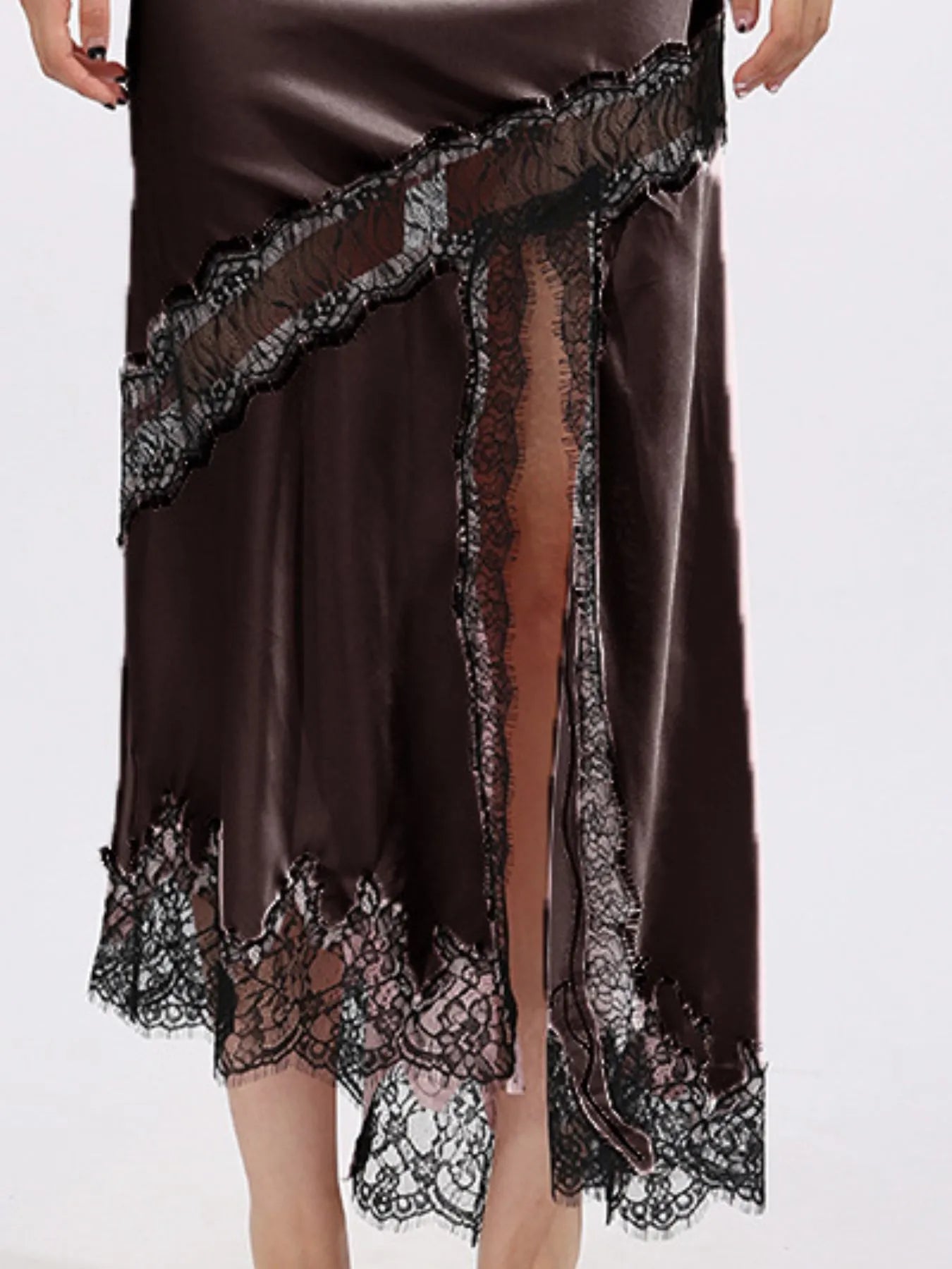 Lace Trim Asymmetrical Midi Skirt - cas7m