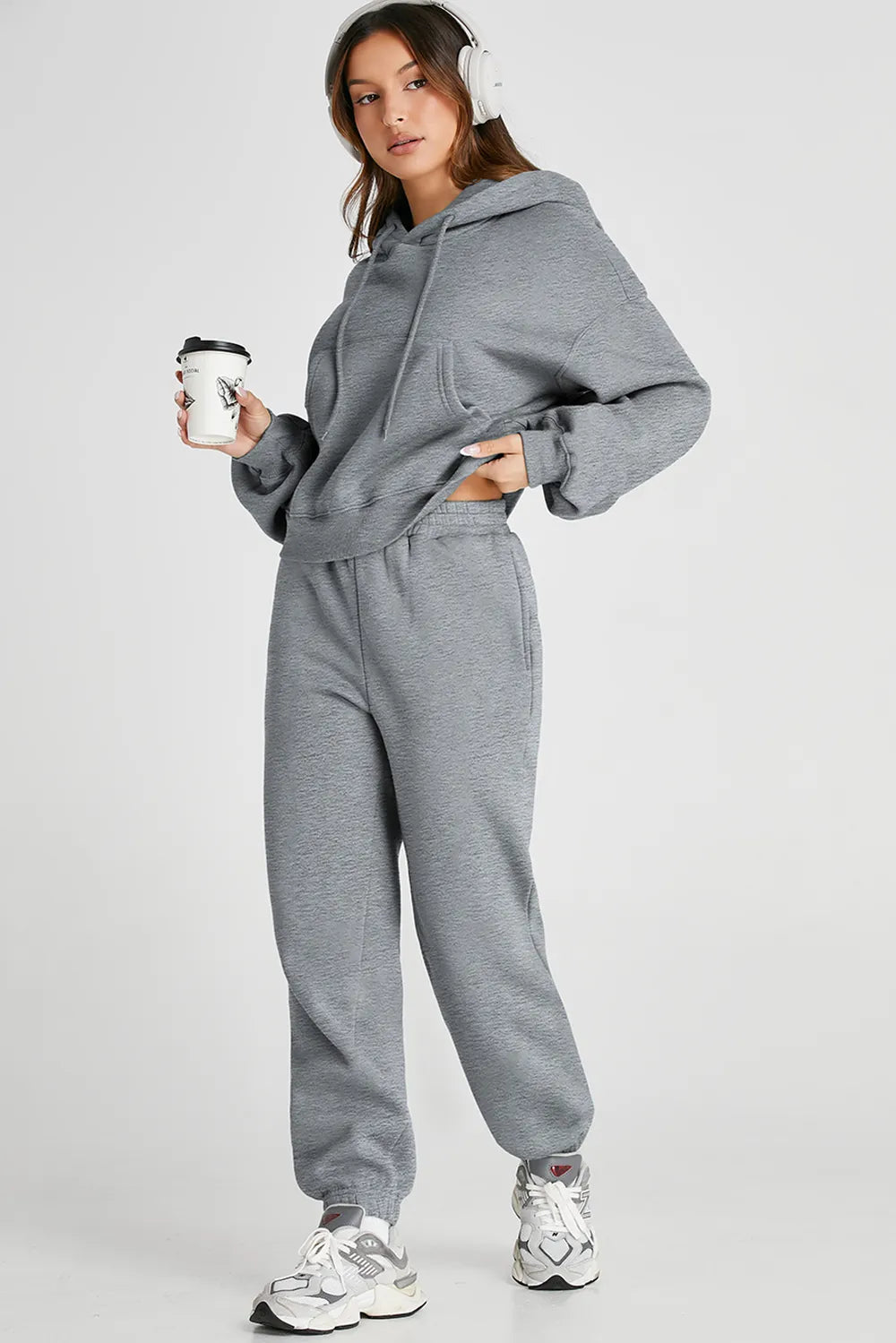 Dropped Shoulder Hooded Top and Pants Active Set - cas7m