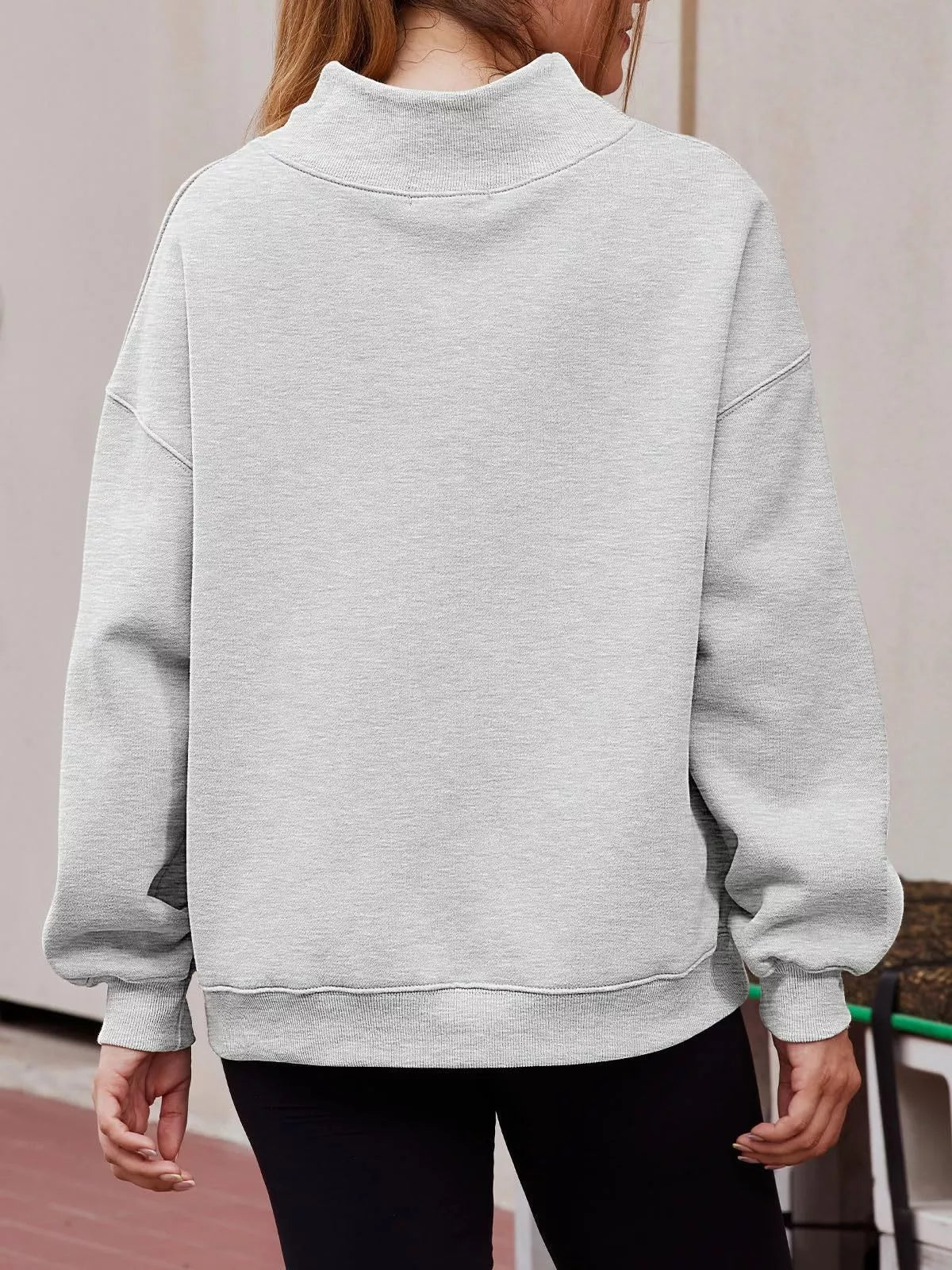 Mock Neck Dropped Shoulder Sweatshirt - cas7m