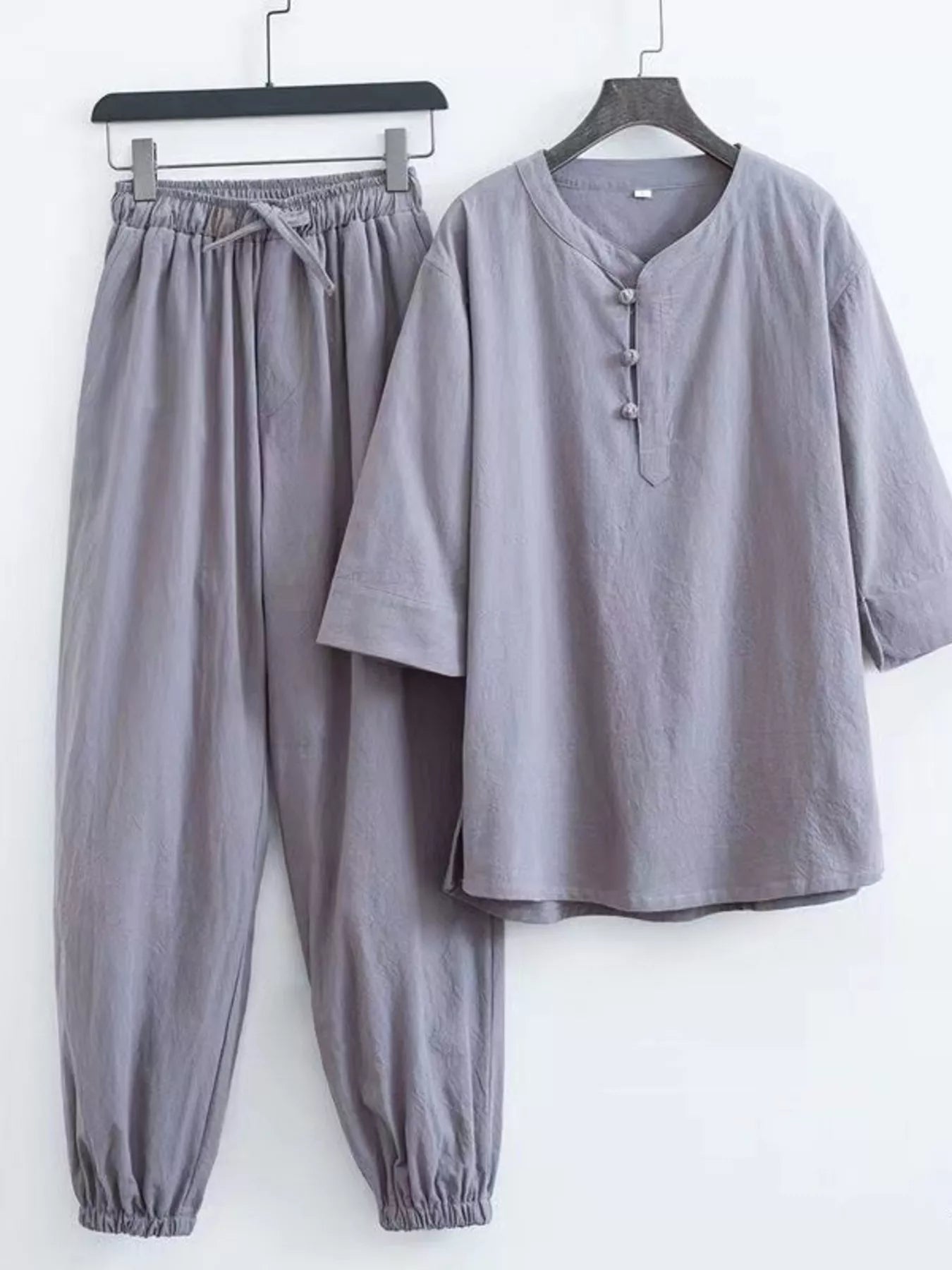 Men's Plus Size Chinese Style Top and Pants Set - cas7m