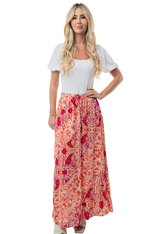 White Birch Full Size High Waisted Floral Woven Skirt