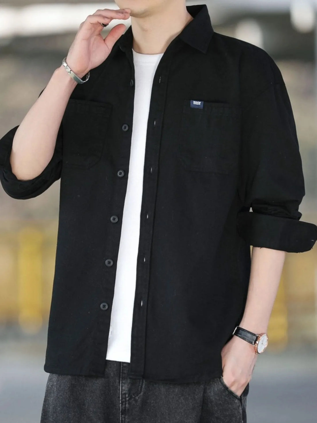 Men's Plus Size Button Up Long Sleeve Shirt - cas7m