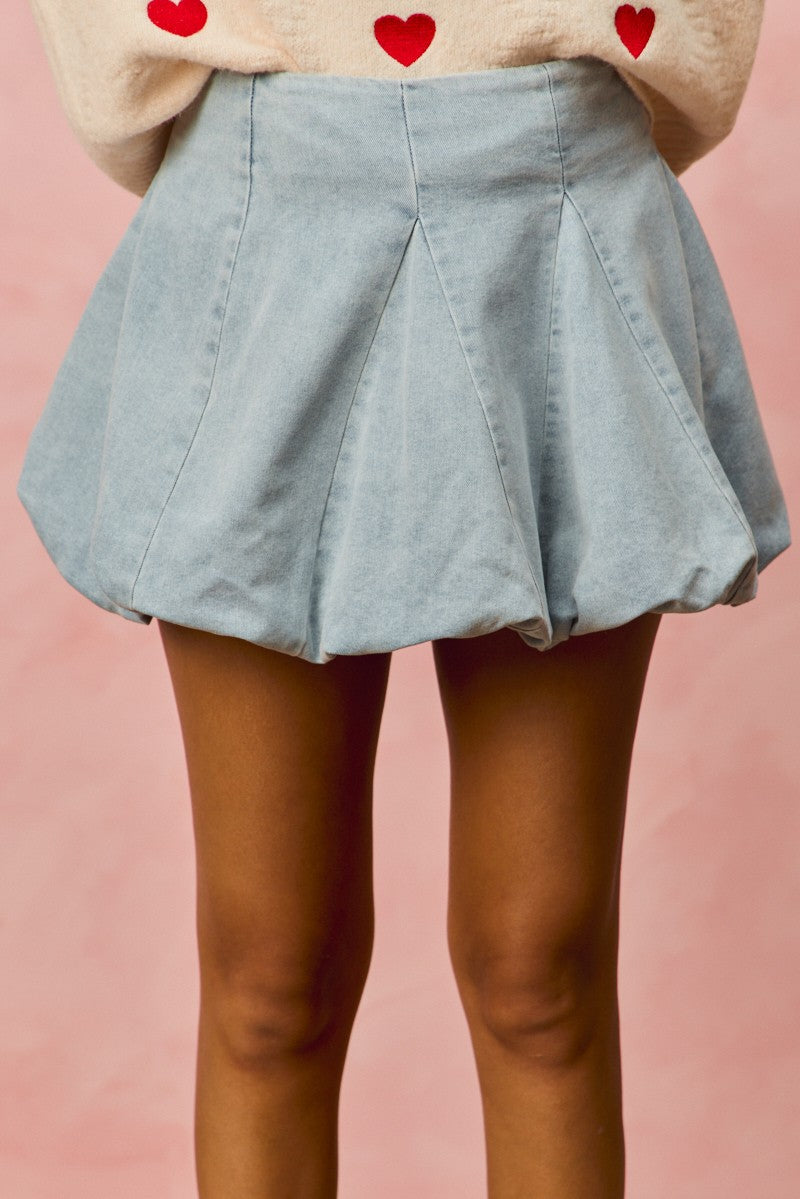 SO ME Denim Bubble Mini Skirt - cas7m