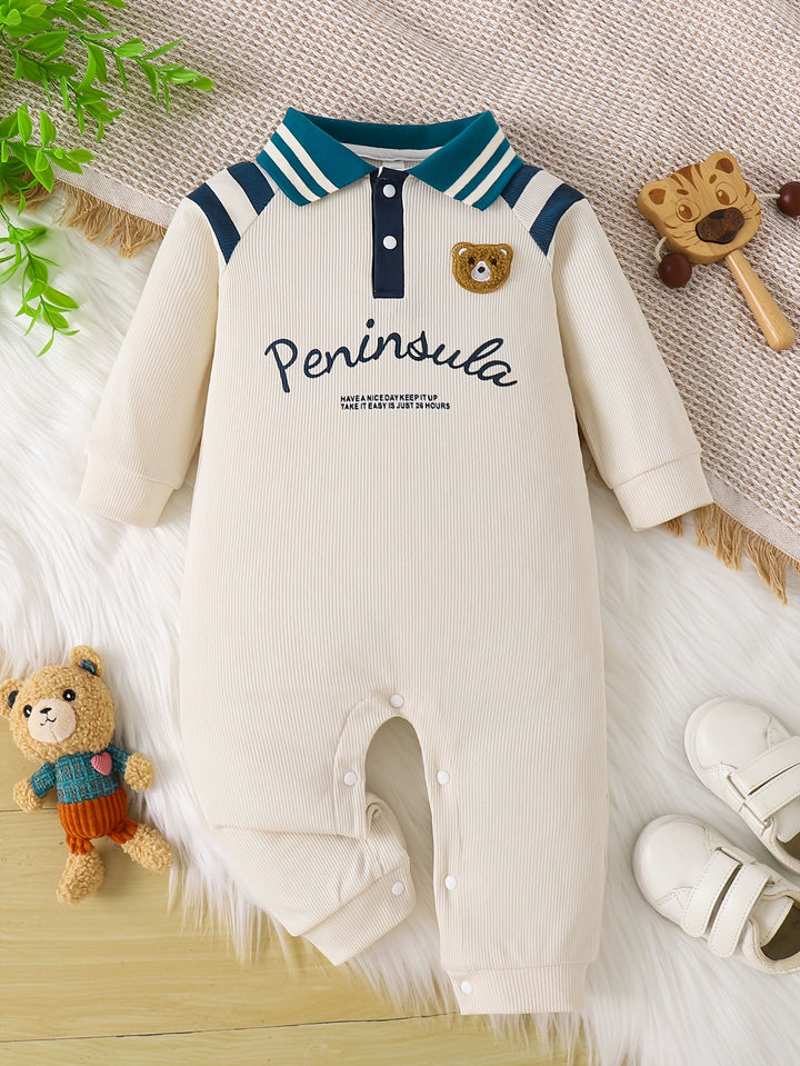 Children's Striped Collar Long Sleeve One-Piece - cas7m