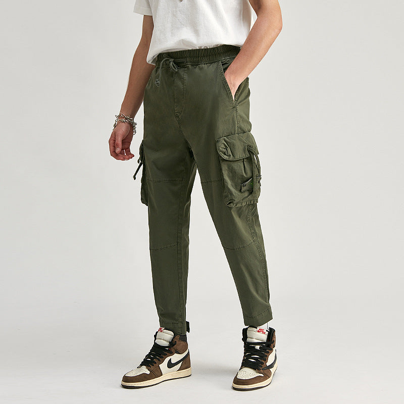 Men's Multi-Pocket Workwear Pants with Elastic Waist