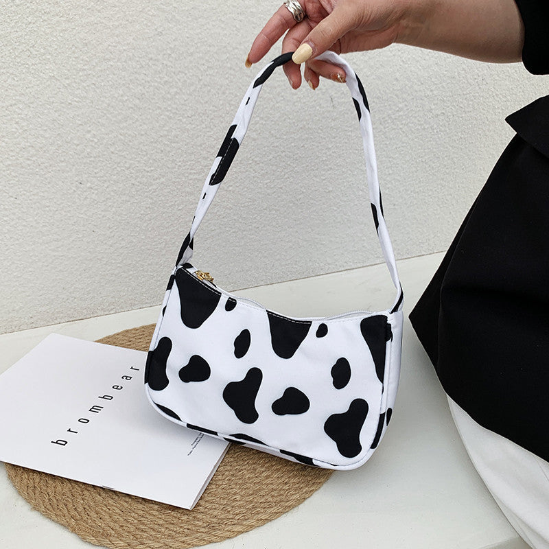 Women Handbag Butterfly Cow Leopard Printed Pattern Underarm Bags Small Shoulder Bag - cas7m