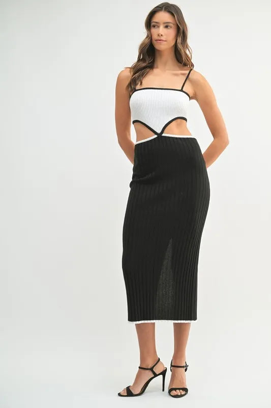MABLE Ribbed Knit Color Block Cutout Midi Dress - cas7m