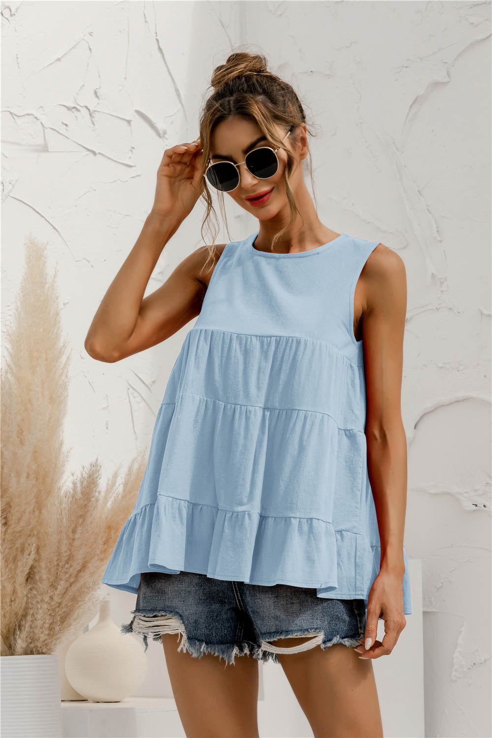 Round Neck Tiered Tank - cas7m