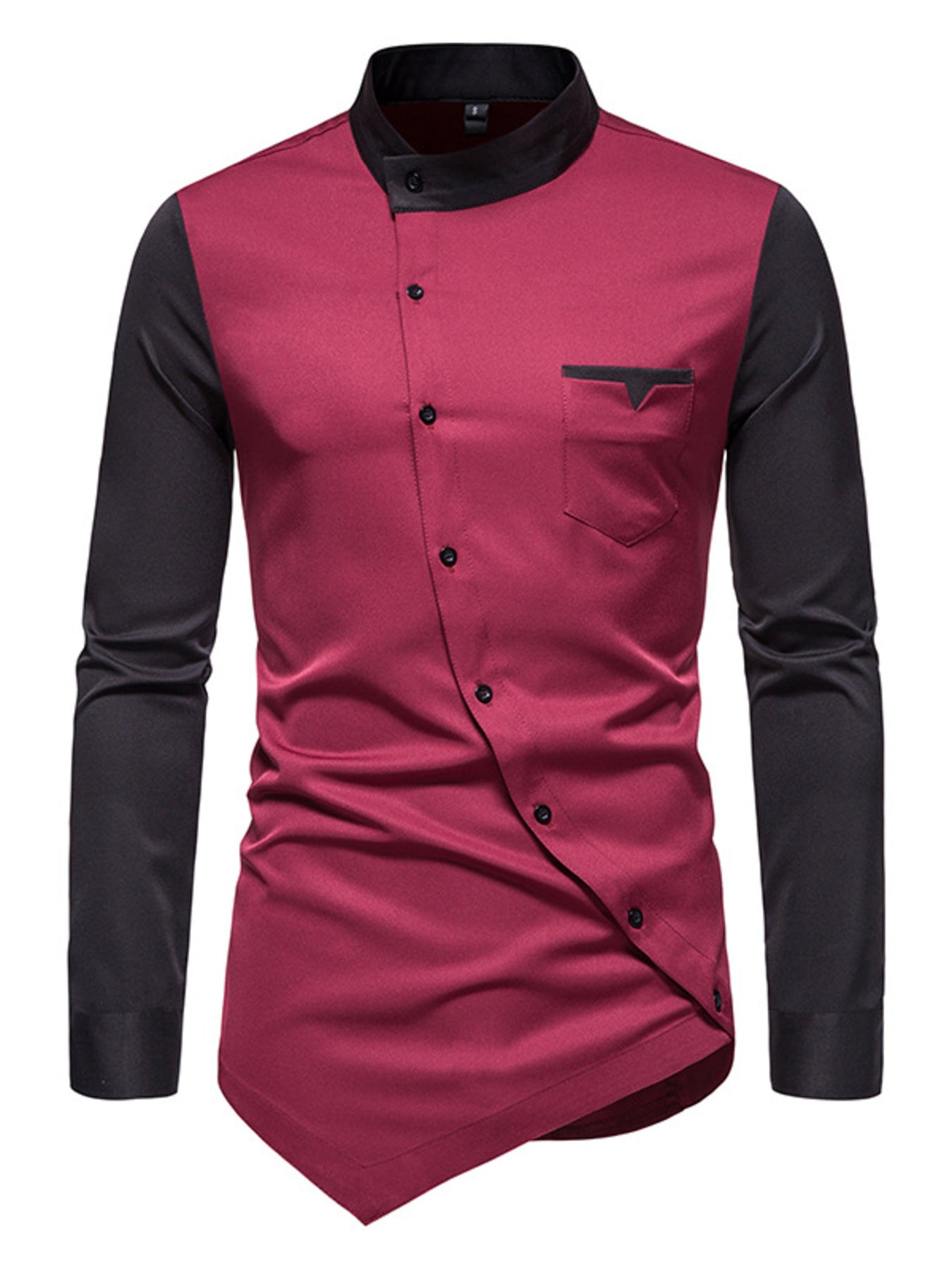 Men's Asymmetrical Button-Down Long Sleeve Shirt - cas7m