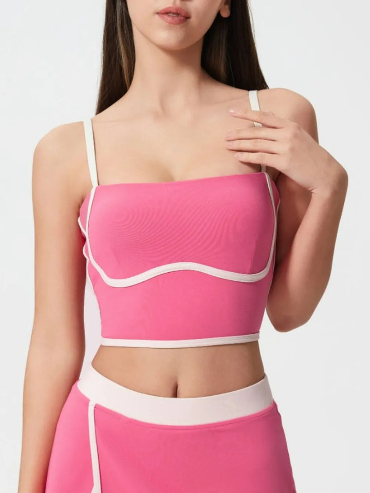 Millennia Contrast Trim Square Neck Active Cami with Detachable Chest Pads - cas7m