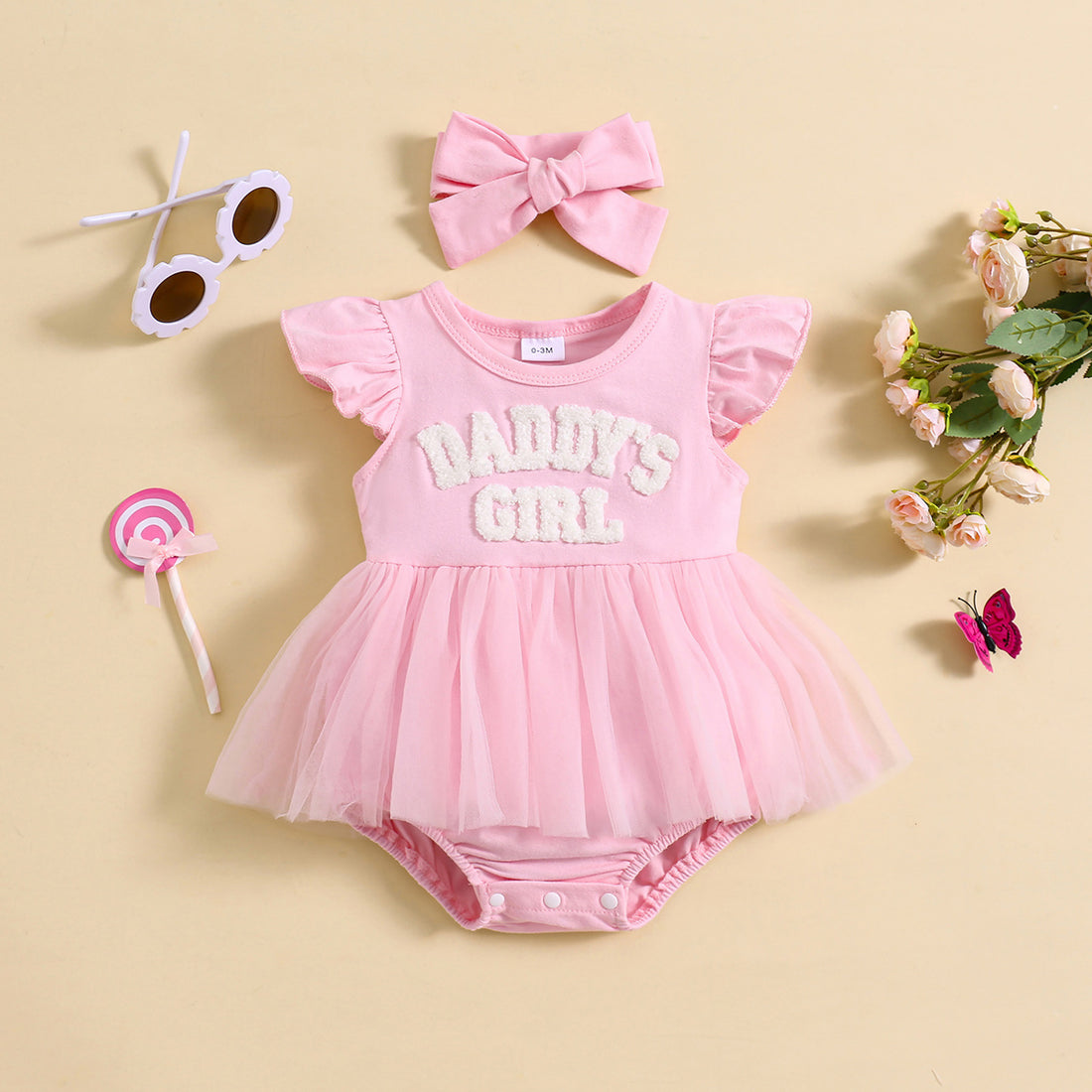 Sweet Flounced Sleeve Fluffy Mesh Dress Two-piece Set - cas7m