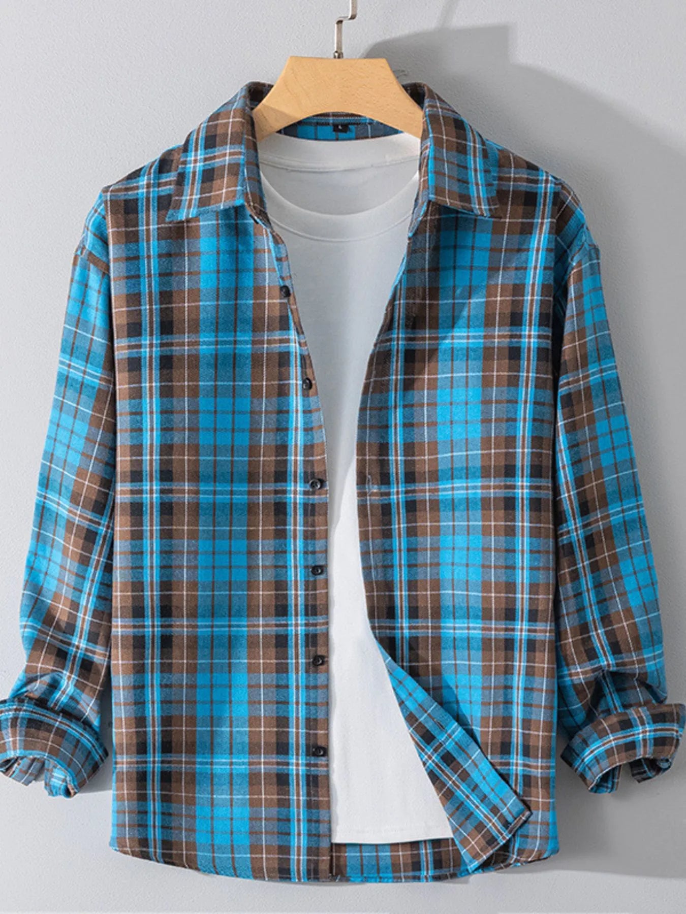 Men's Plus Size Button Up Long Sleeve Shirt - cas7m