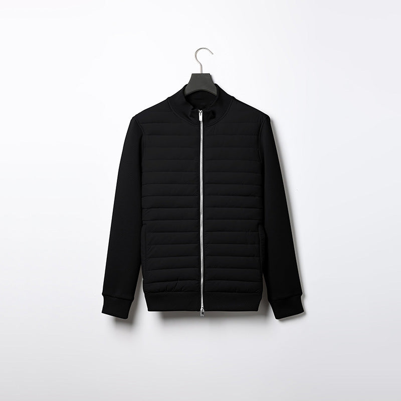 Lightweight Stand Collar Coat For Men Fashion Stitching Knitted Jacket Winter Outwear - cas7m