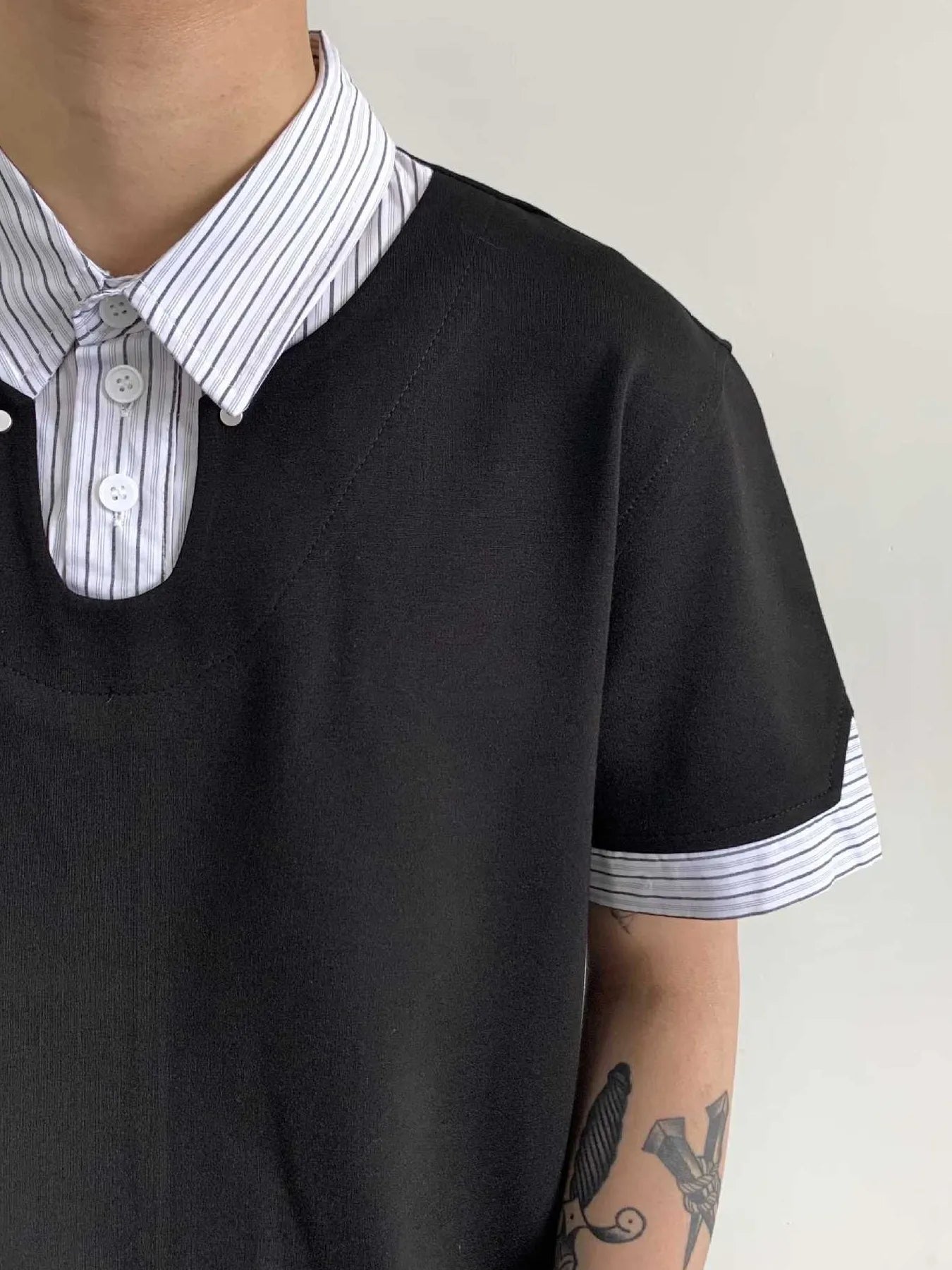 Men's Layered-Look Striped Collar Polo - cas7m