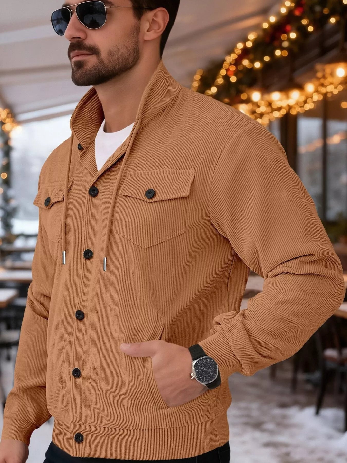 Men's Full Size Casual Corduroy Button-Down Jacket Plus Size - cas7m