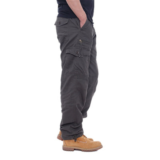 Men's Loose Multi-pocket Cargo Pants - Cotton Straight Leg