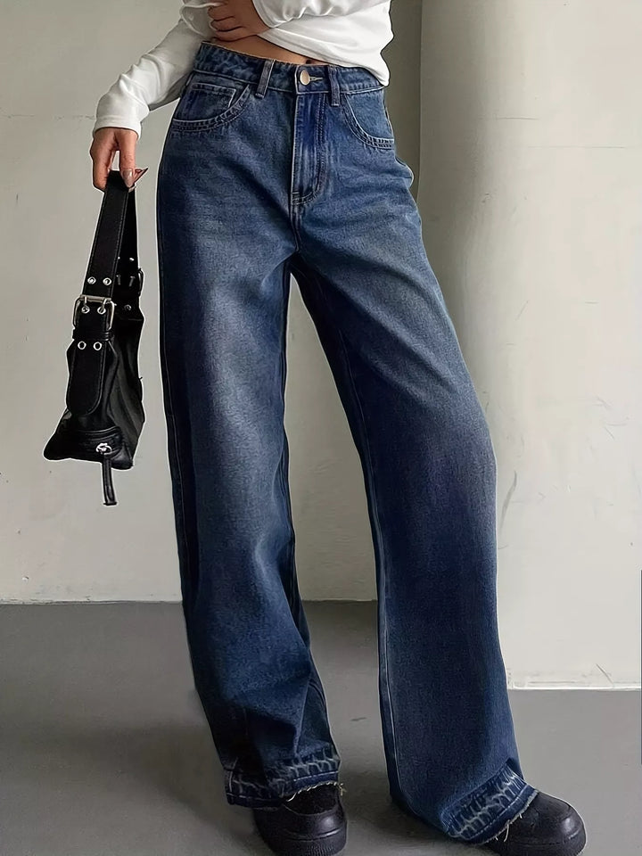 Wide Leg Vintage Wash Jeans - cas7m