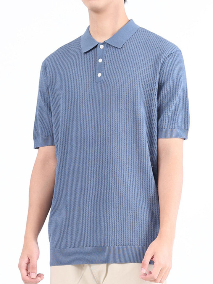 Men's Plus Size Textured Knit Short Sleeve Polo Shirt - cas7m