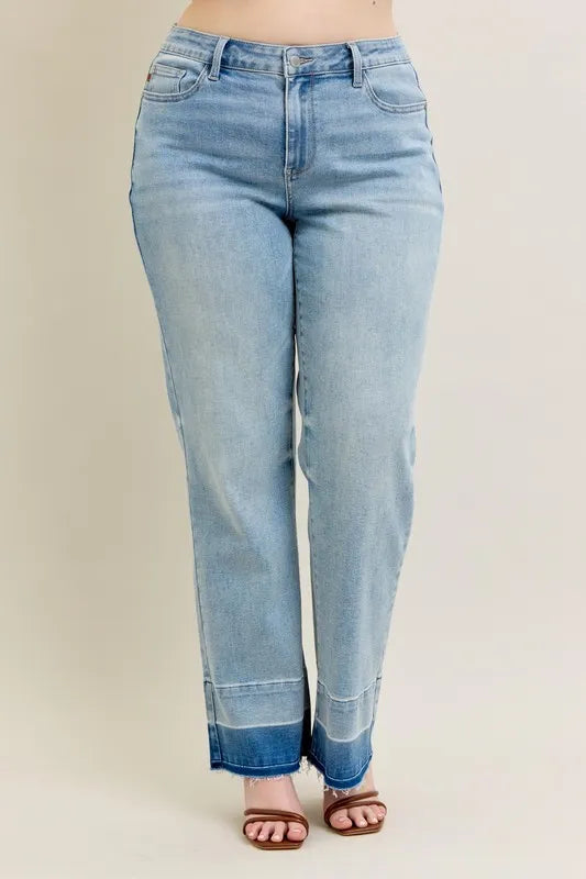 Judy Blue Full Size Mr Release Hem Wide Leg Jeans Plus Size - cas7m