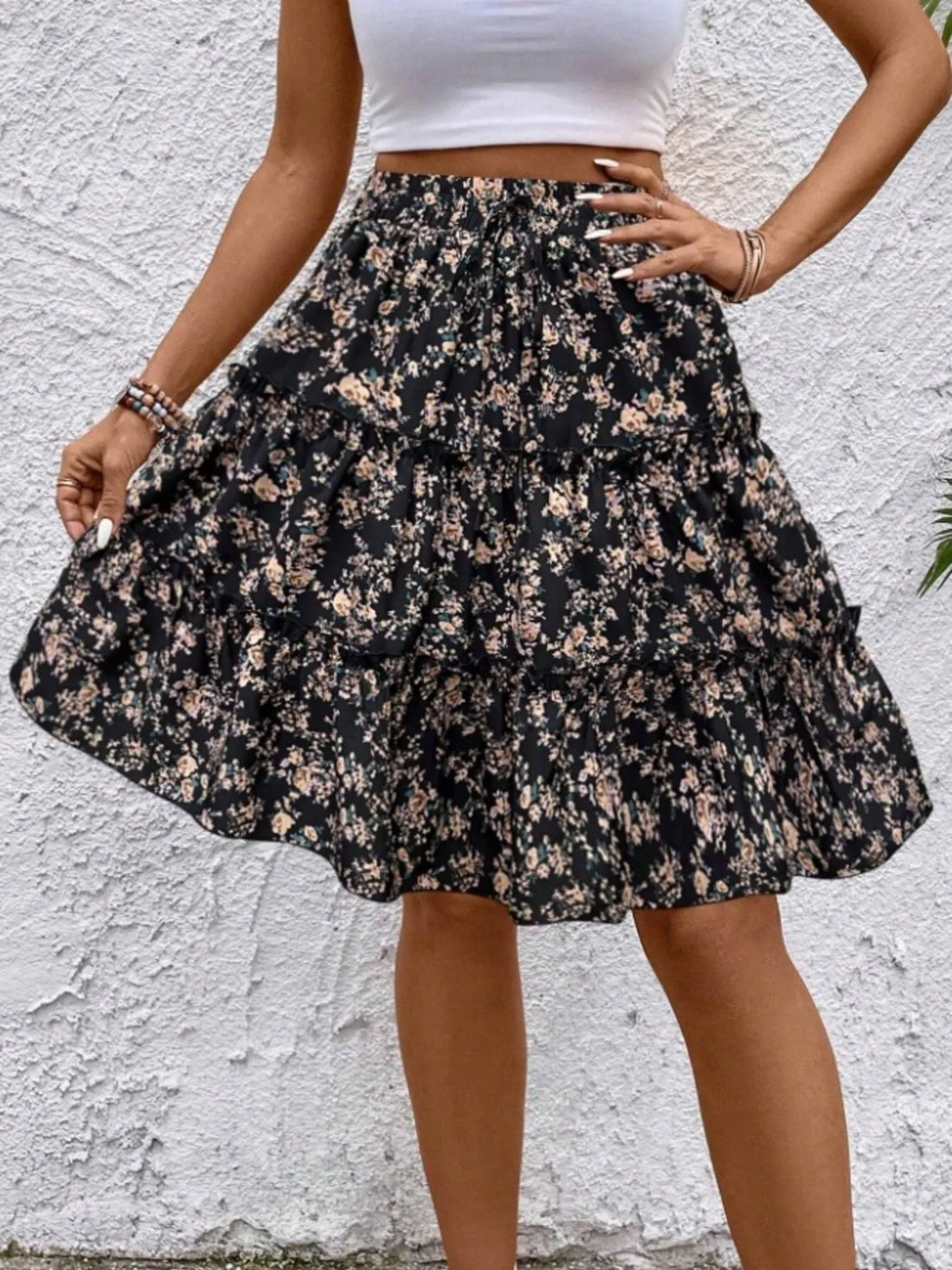Floral Print Midi Skirt - cas7m