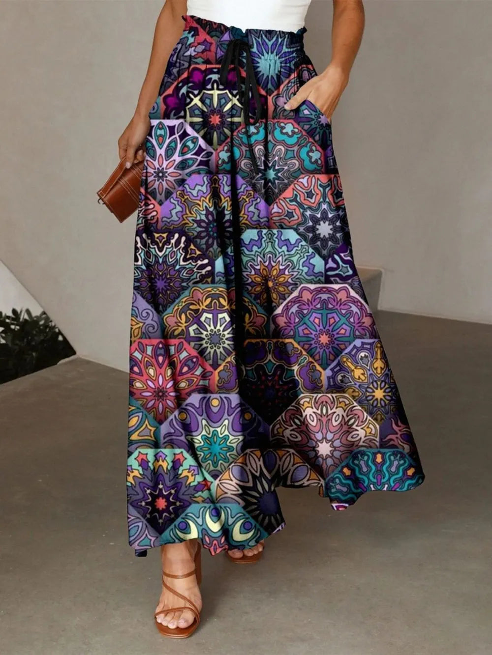 Printed Maxi Skirt with Pockets - cas7m