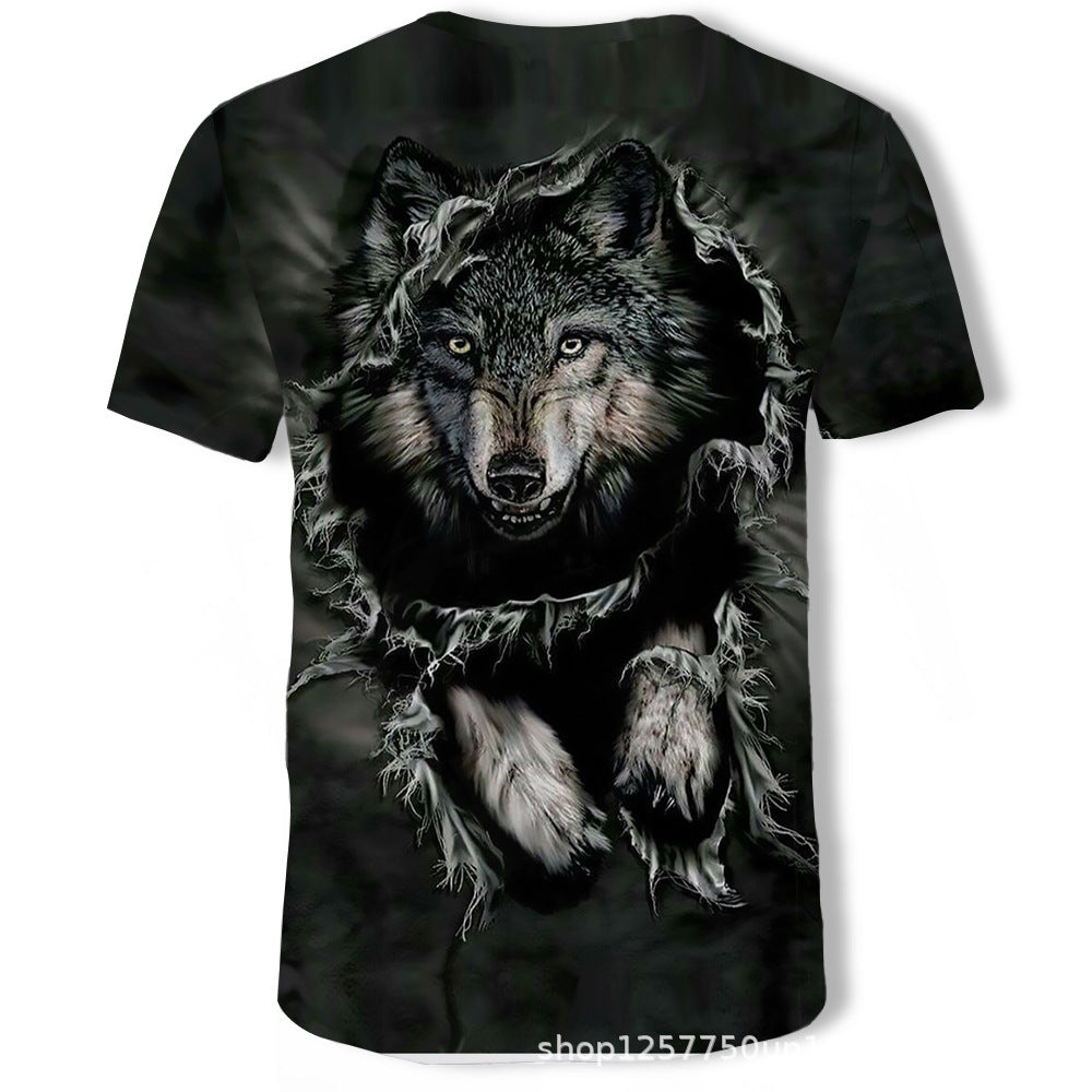 Top wolf 3D printed T-shirt Tide brand short sleeve loose men's top - cas7m
