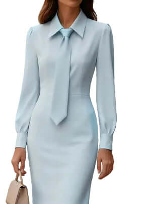 Women's Spring Autumn Long Sleeve Dress - Solid Color Waist Tie Fit A-Line Midi Dress For Daily Wear Work Business Outfit - cas7m