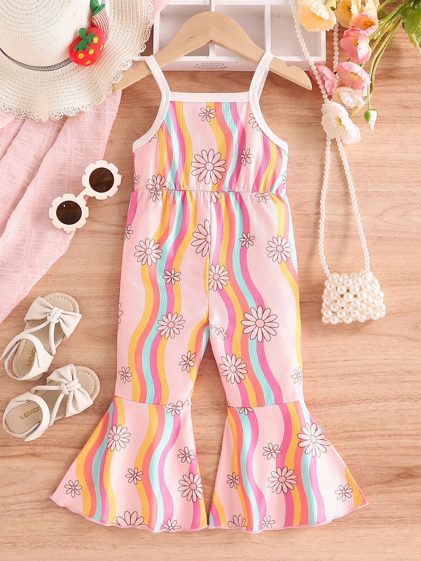 Children's Floral Print Flare Leg Jumpsuit - cas7m