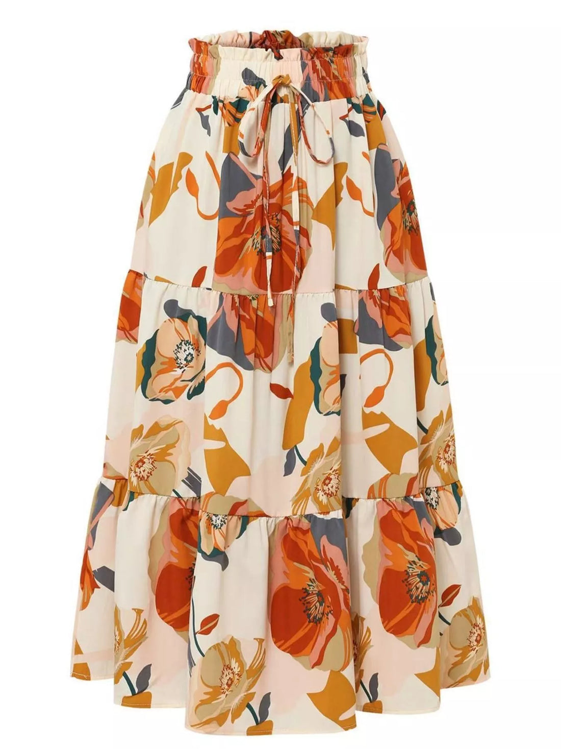 Full Size Floral Print Tiered Ruffle Midi Skirt Plus Size - cas7m