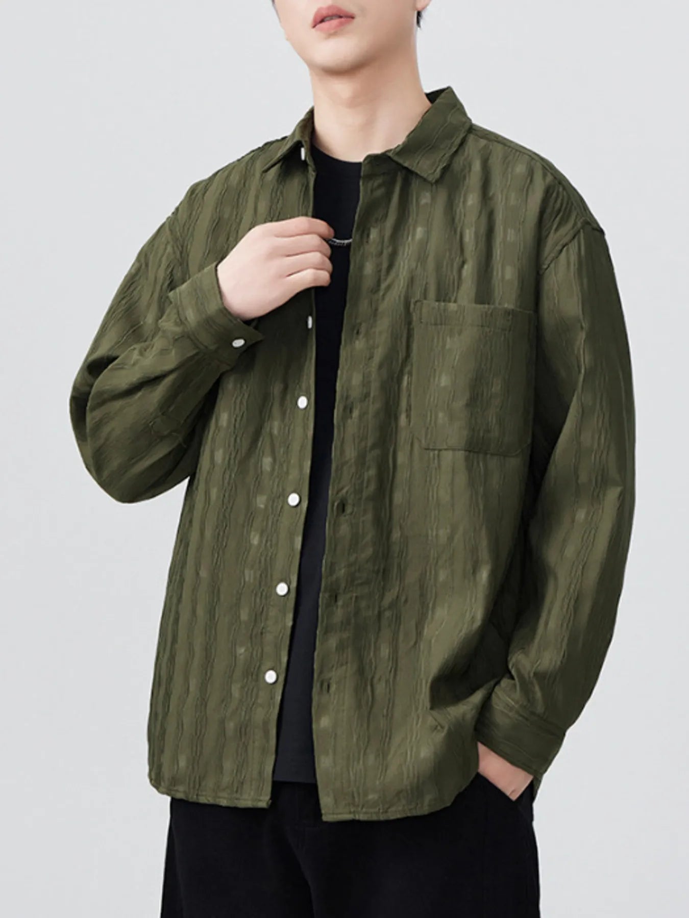 Men's Plus Size Button Up Long Sleeve Shirt - cas7m