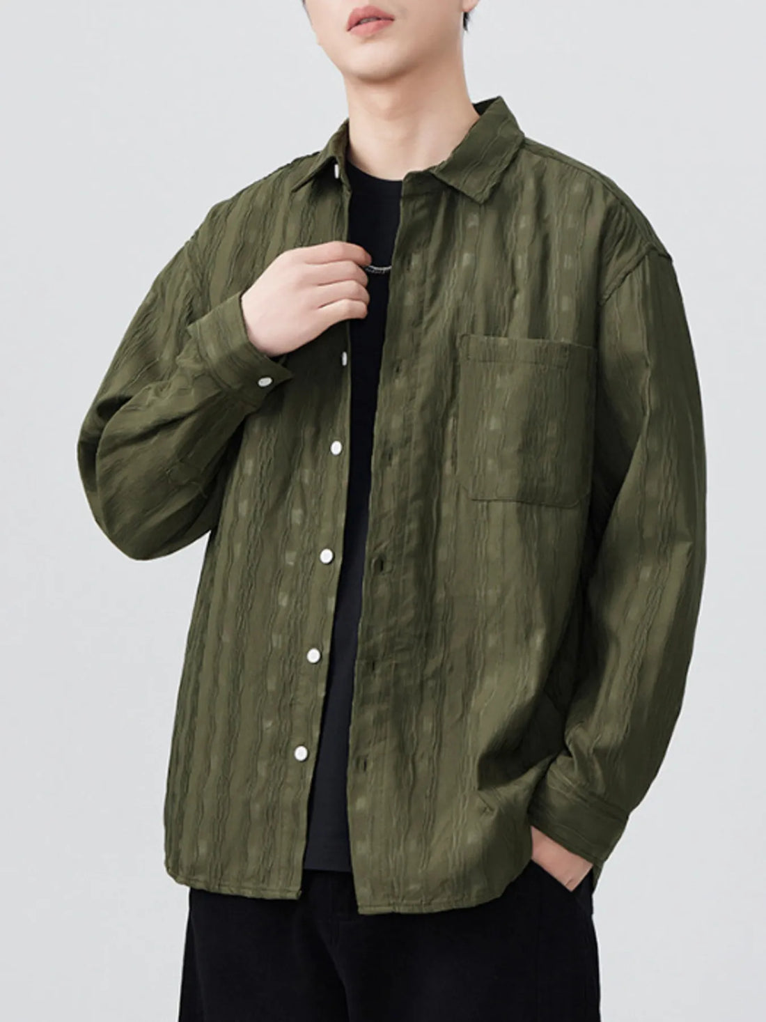 Men's Plus Size Button Up Long Sleeve Shirt - cas7m