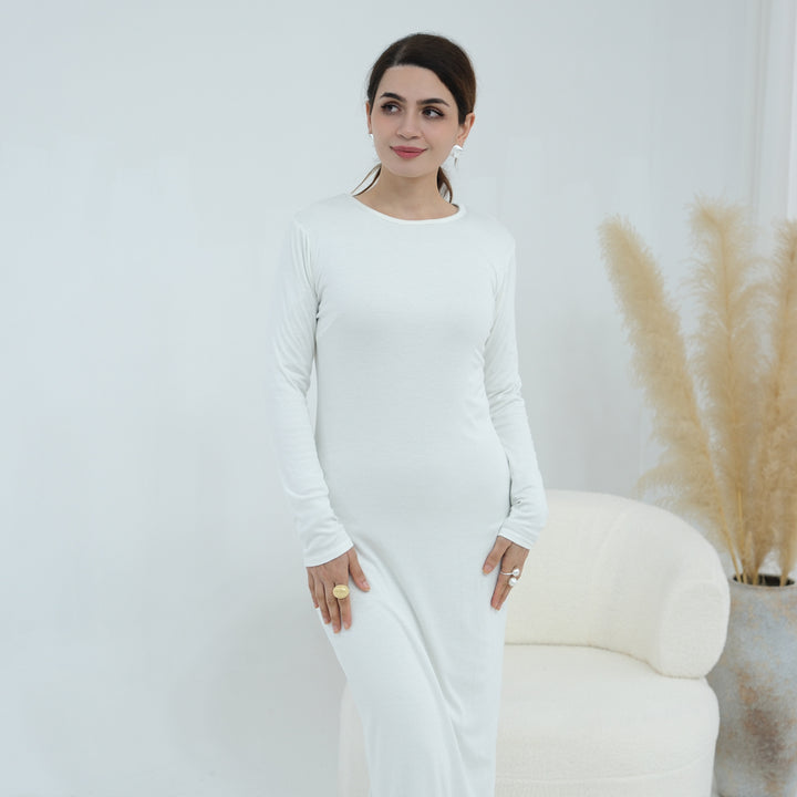 Plus-size Stretchy Long-sleeve Slip Dress - cas7m