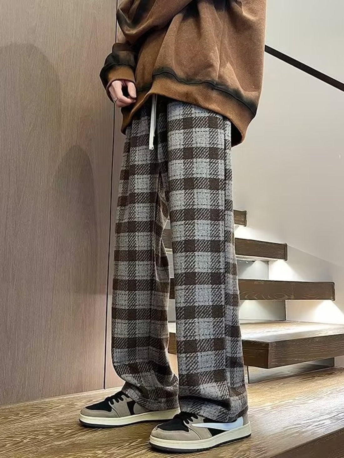 Men's Plus Size Vintage Plaid Wide Leg Pants - cas7m