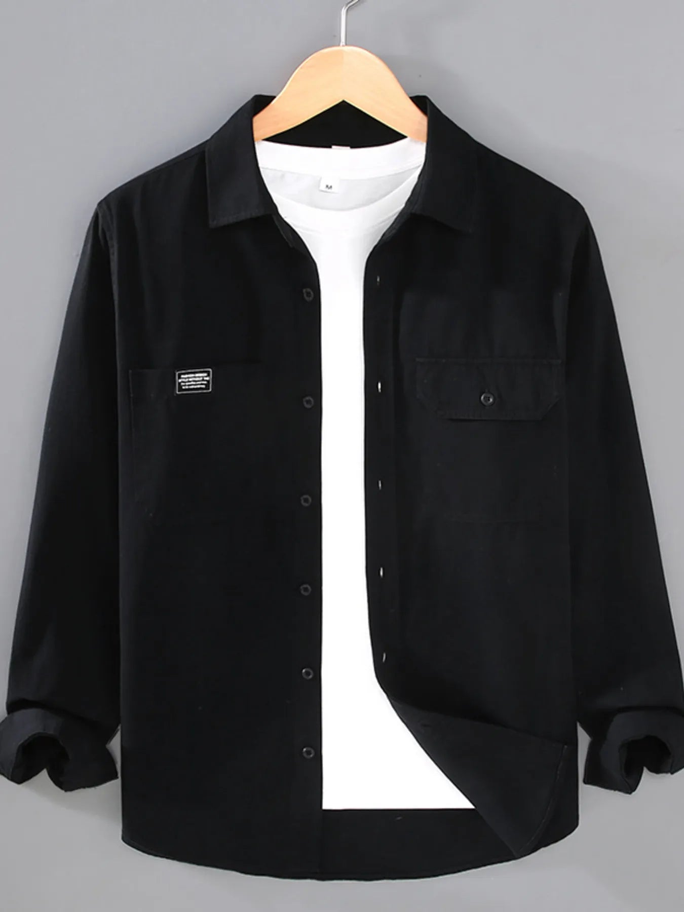 Men's Plus Size Button Up Long Sleeve Shirt - cas7m