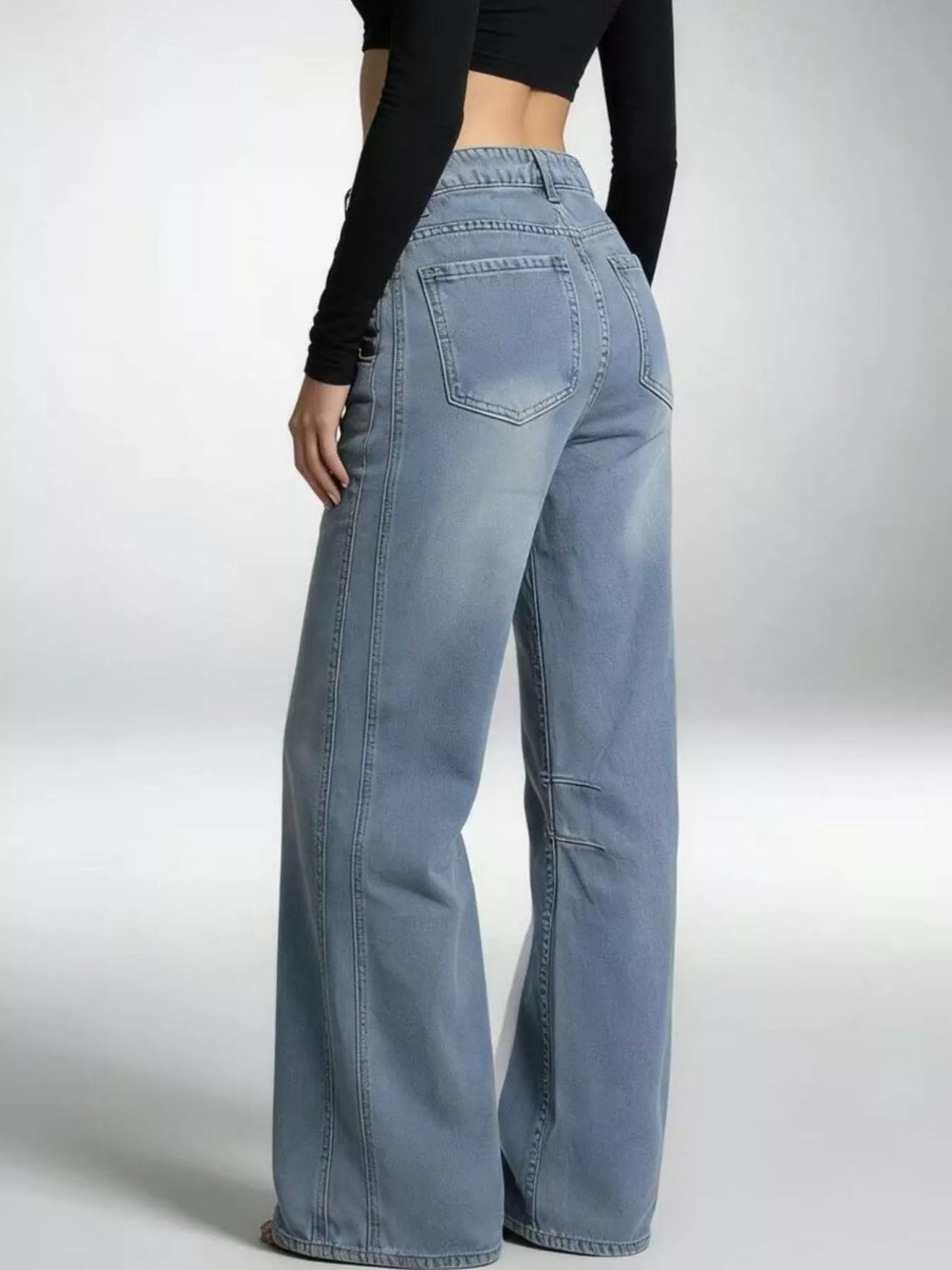 Wide Leg Wash Jeans - cas7m