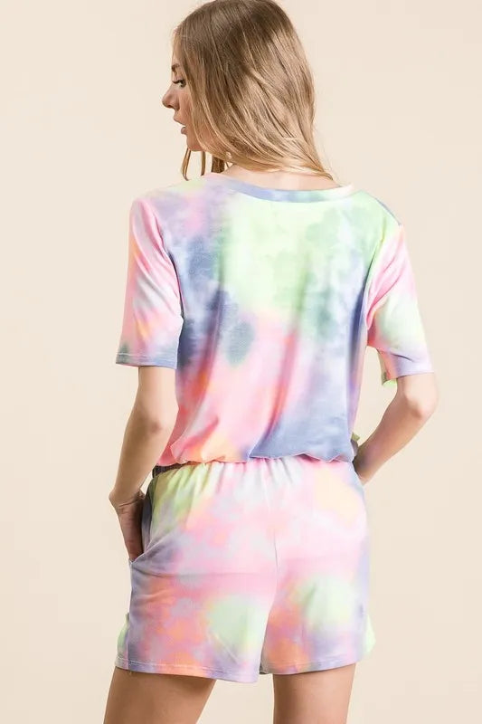 BiBi Tie Dye Casual Shorts with Twill Tape Drawstring - cas7m