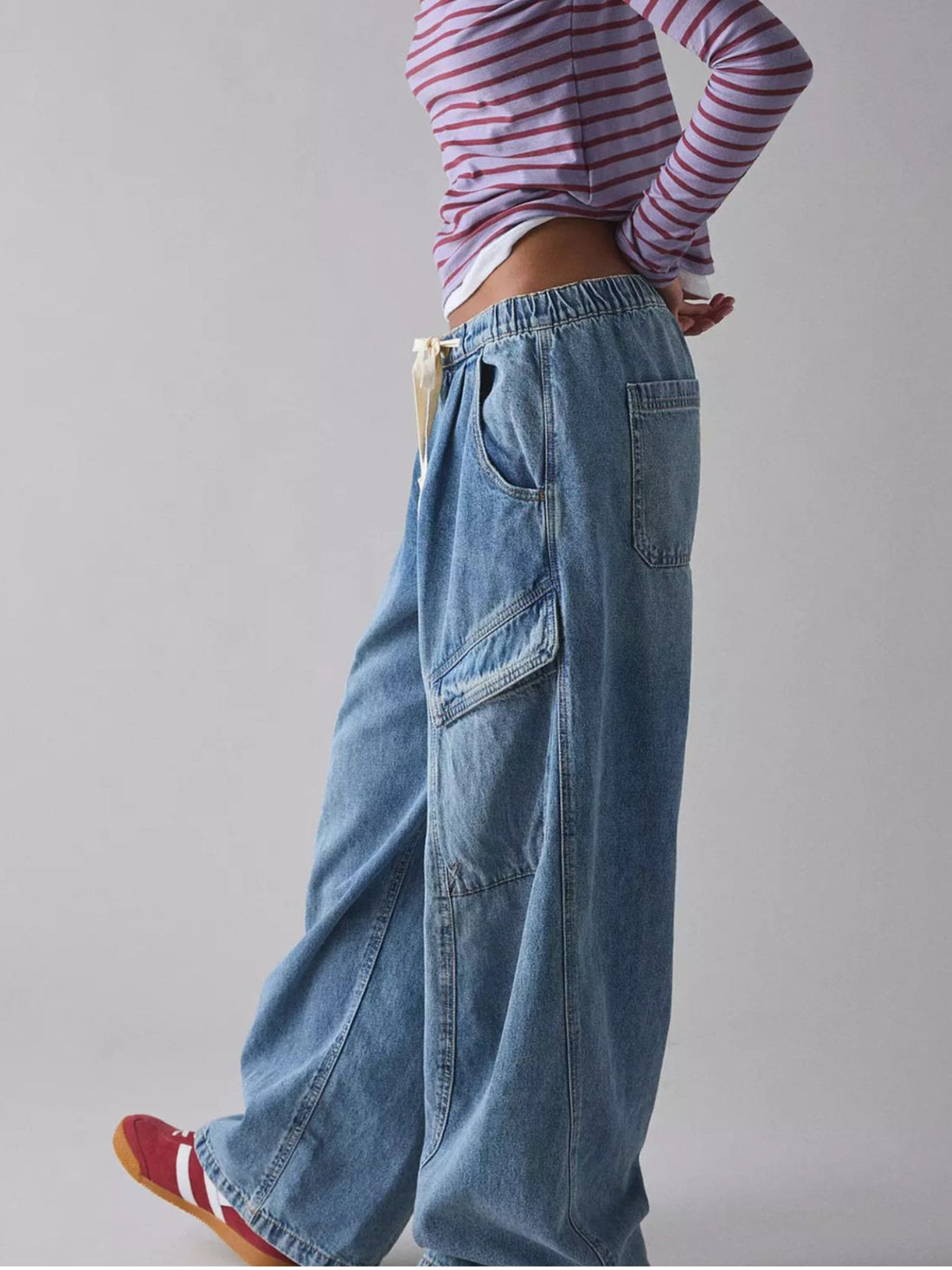Drawstring Waist Cargo Jeans - cas7m