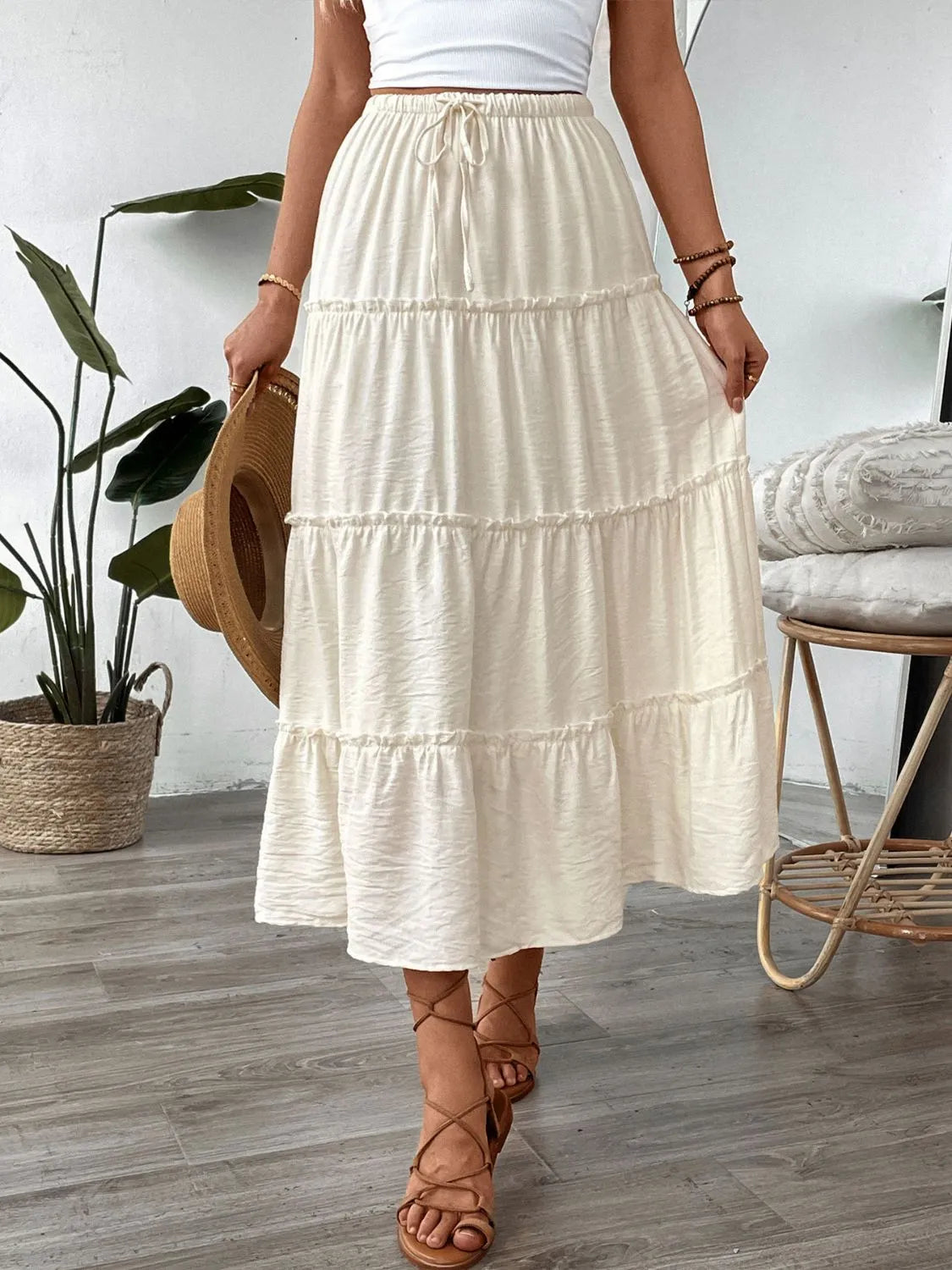 Drawstring Frill Tiered Skirt - cas7m