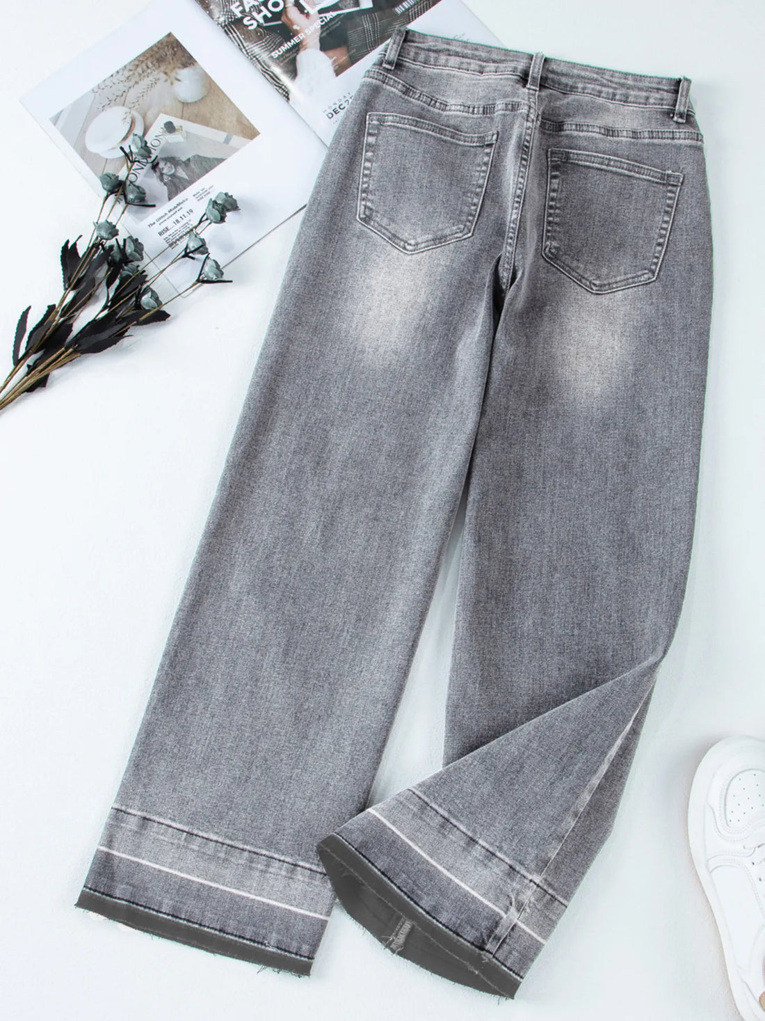 High Waist Wide Leg Washed Jeans - cas7m