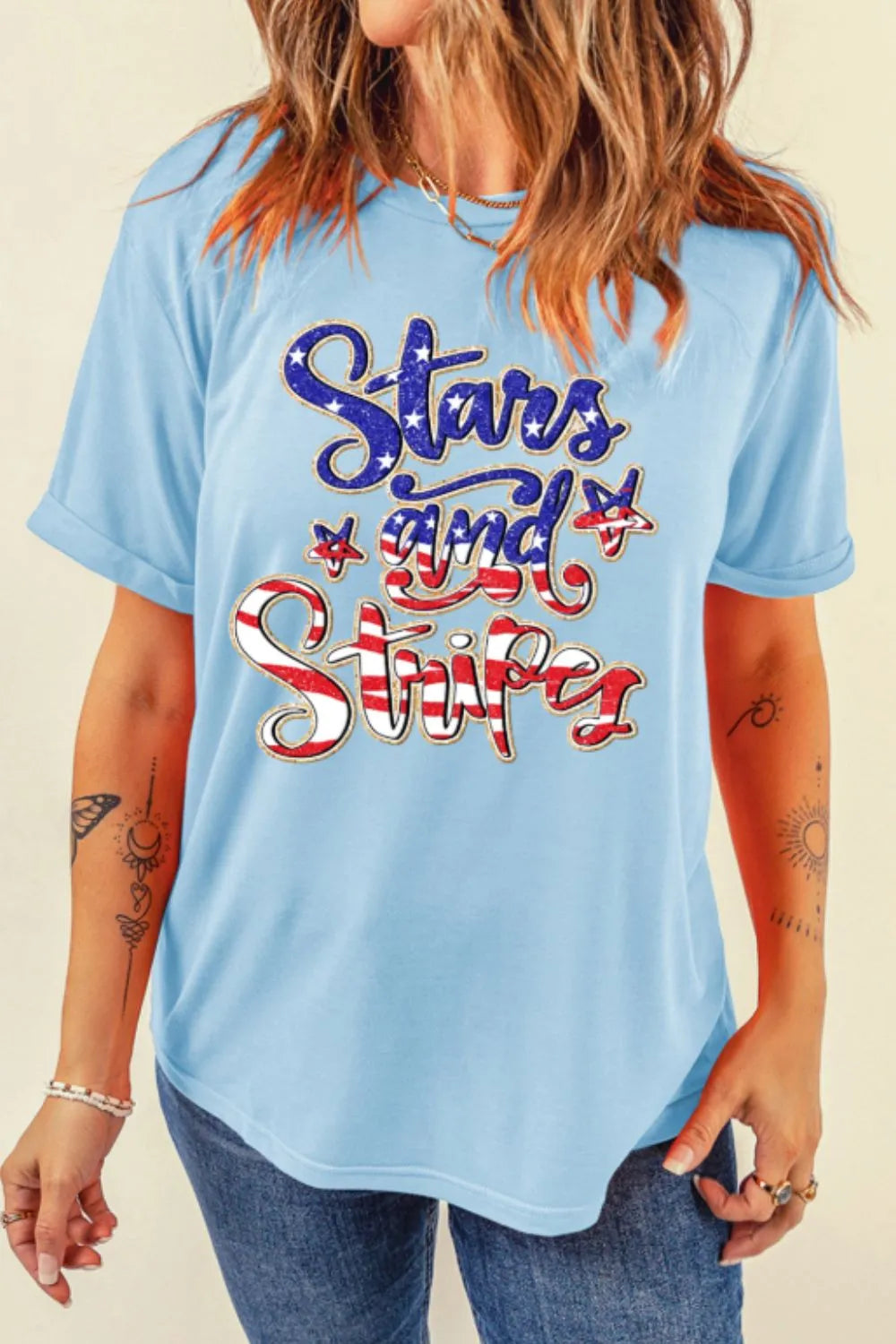 Stars and Stripes Patriotic Graphic T-Shirt - cas7m