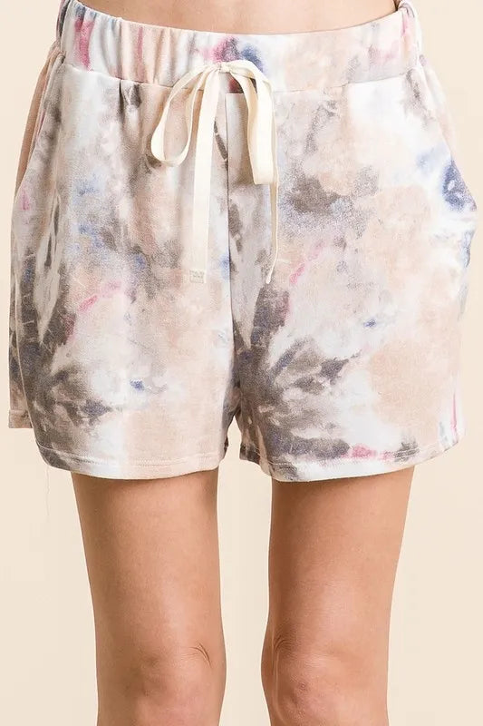 BiBi Tie Dye Terry Shorts with Drawstring - cas7m