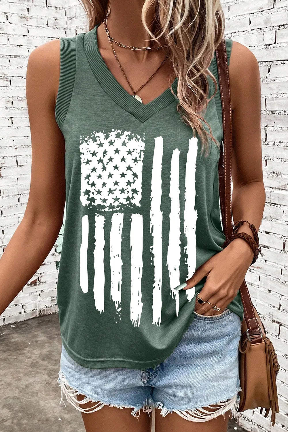 US Flag V-Neck Tank - cas7m